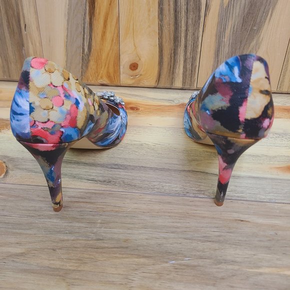 Just Fab Floriana Floral Print Sparkly Heels - Picture 5 of 10